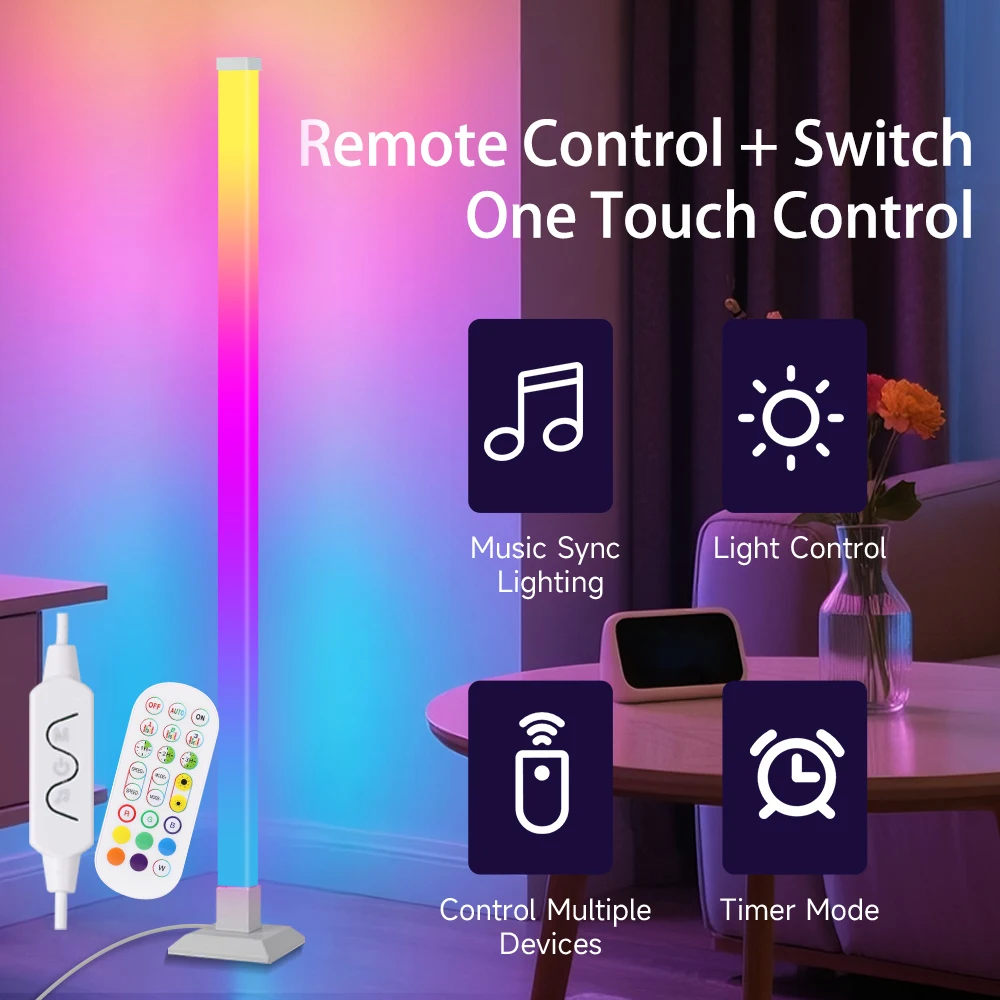 150 cm RGB lampadaire télécommande RGBIC chambre décoration support lumière LED musique humeur lumières pour salon chambre Table à manger