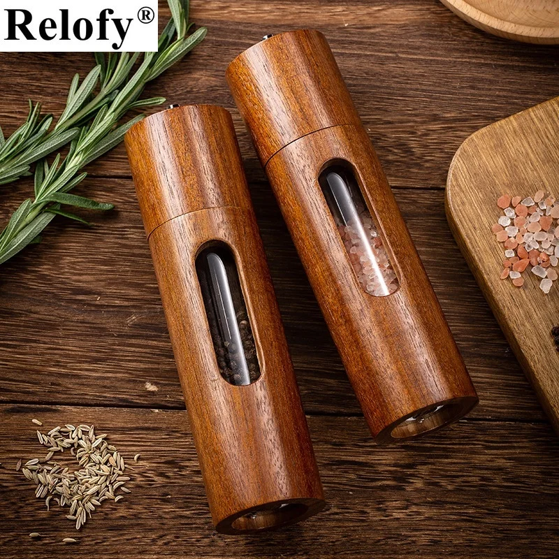 8-inch Wooden Pepper Grinder Spices Salt and Pepper Essential Kitchen Tool for Cooking Seasoning and Marinating Staple Foods