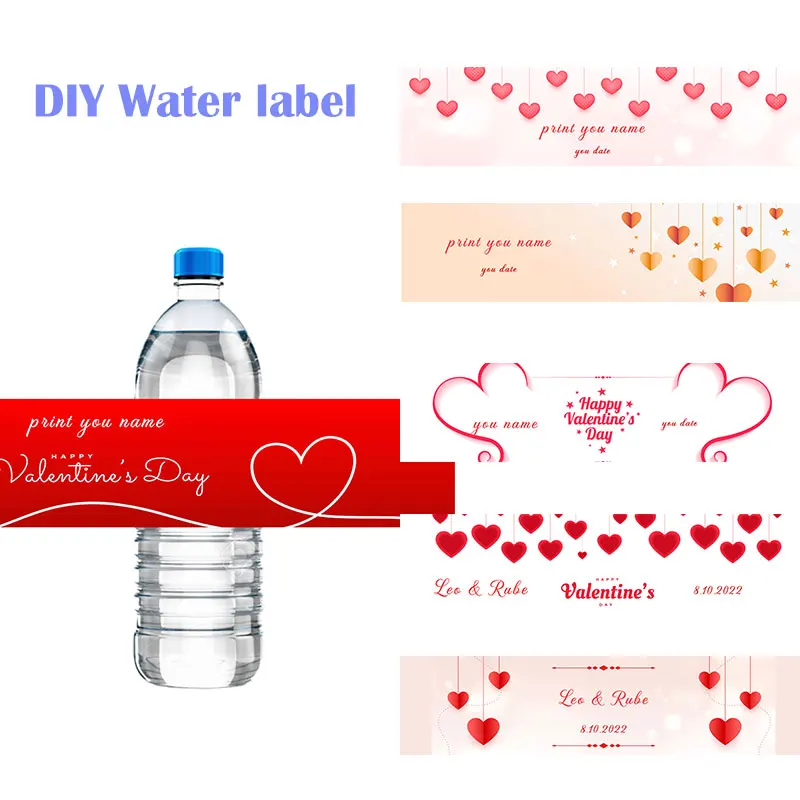 

30pcs Customize Valentines Wedding Label with Love Water Bottle Labels Print Name Date Bridal Party Valentine's Day Decoration