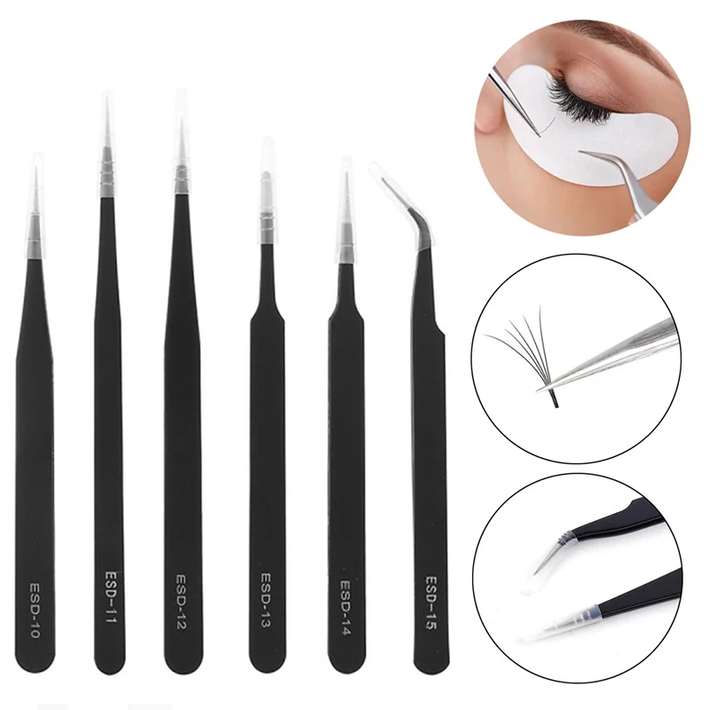 Stainless Steel Eyelash Tweezers Multi-style Black Curved Straight Eyelash Tweezers Beauty Lashes Extensions Picking Tool