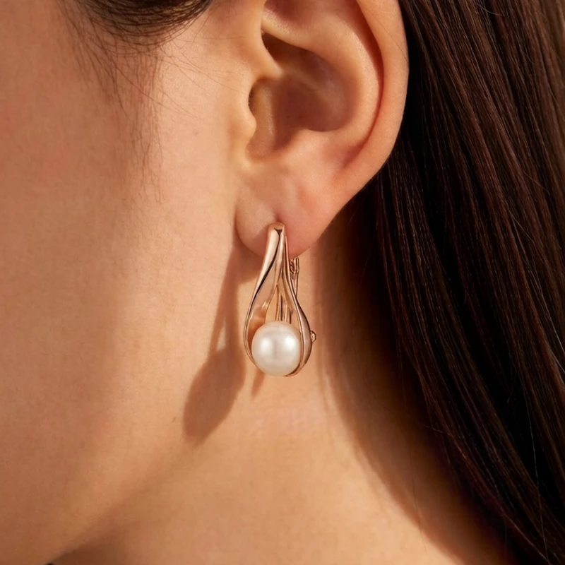 SYOUJYO Vintage Pearl Drop Earrings For Women 585 Rose Gold Color Bride Wedding Elegant Jewelry Memorial Day Gift