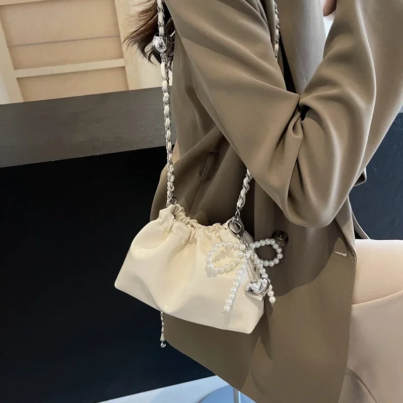 Bolso de hombro con broche de PU para mujer, bandolera con lazo de Color sólido, suave, versátil, Popular, 2024