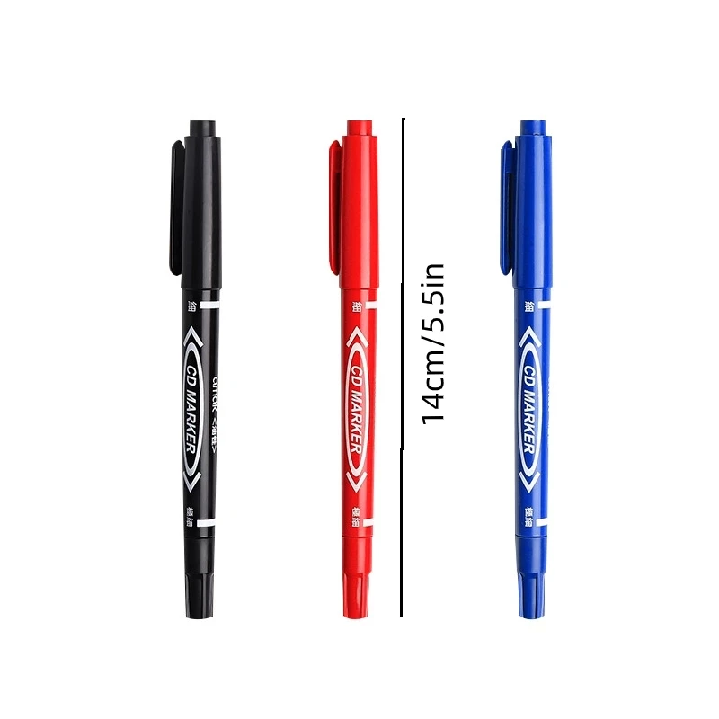 Imagem -02 - Twin Tip Permanent Marker Oil Marker Pen Fine Marker Ink Pen Desenho Papelaria Material Escolar e de Escritório Preto Azul e Vermelho 10 Pcs