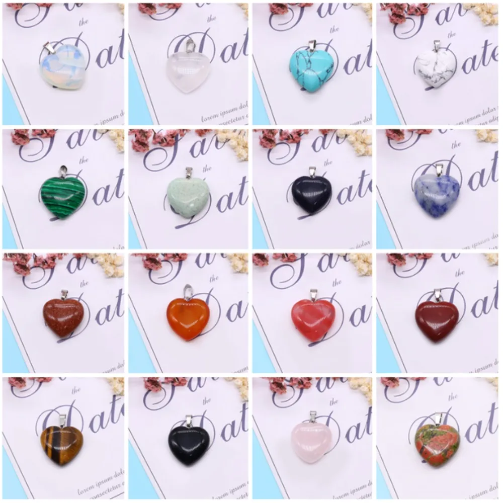 Natural Rose Quartz Heart Shape Pendants Polished Amazonite Semi-precious Stone Charms Accessory 1pc DIY Romantic Necklace