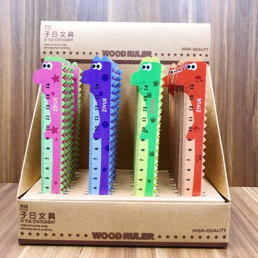 4pcs Cartoon Wooden Ruler -Dinosaurs/Cat Claws/Tools Engraved Ruler, Cute Creative Straight Ruler for Students Office