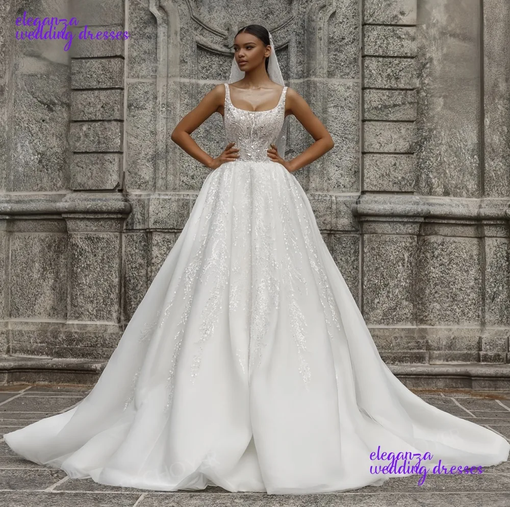 Блестящее свадебное платье трапециевидной формы без рукавов по индивидуальному заказу, шикарное платье невесты с бисером, платье принцессы больших размеров, Vestidos De Novia2025