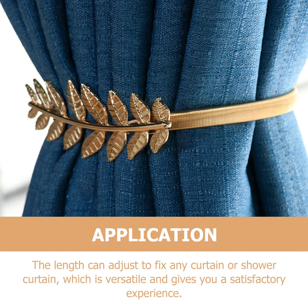 

2 pcs Leaf Curtain Tiebacks Alloy Spring Design No Punch Stretchable Curtain Holders For Living Room Bedroom Office Decor