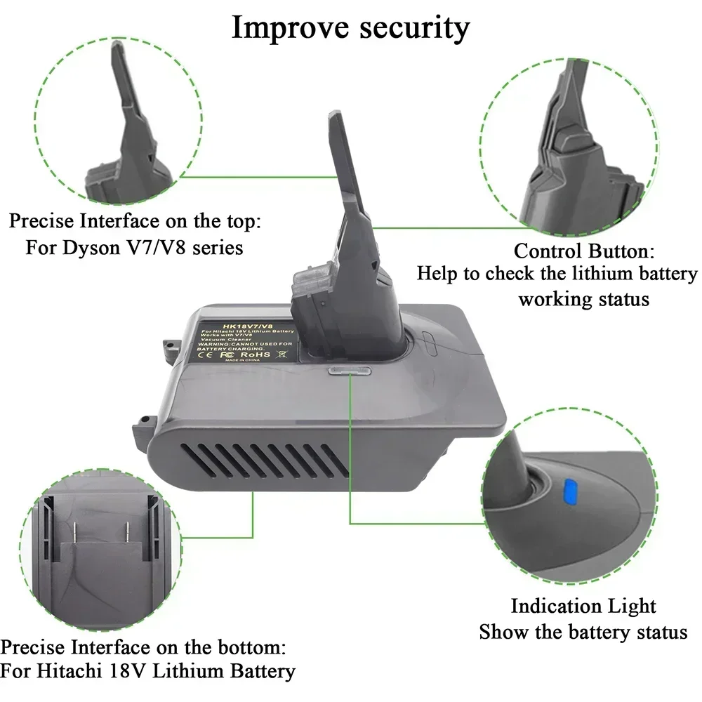 HK18V6 HK18V7 V8 محول محول لشركة هيتاشي ل Hikoki BSL1830 1860 بطارية ليثيوم أيون إلى ل دايسون V6 V7 V8 مكنسة كهربائية