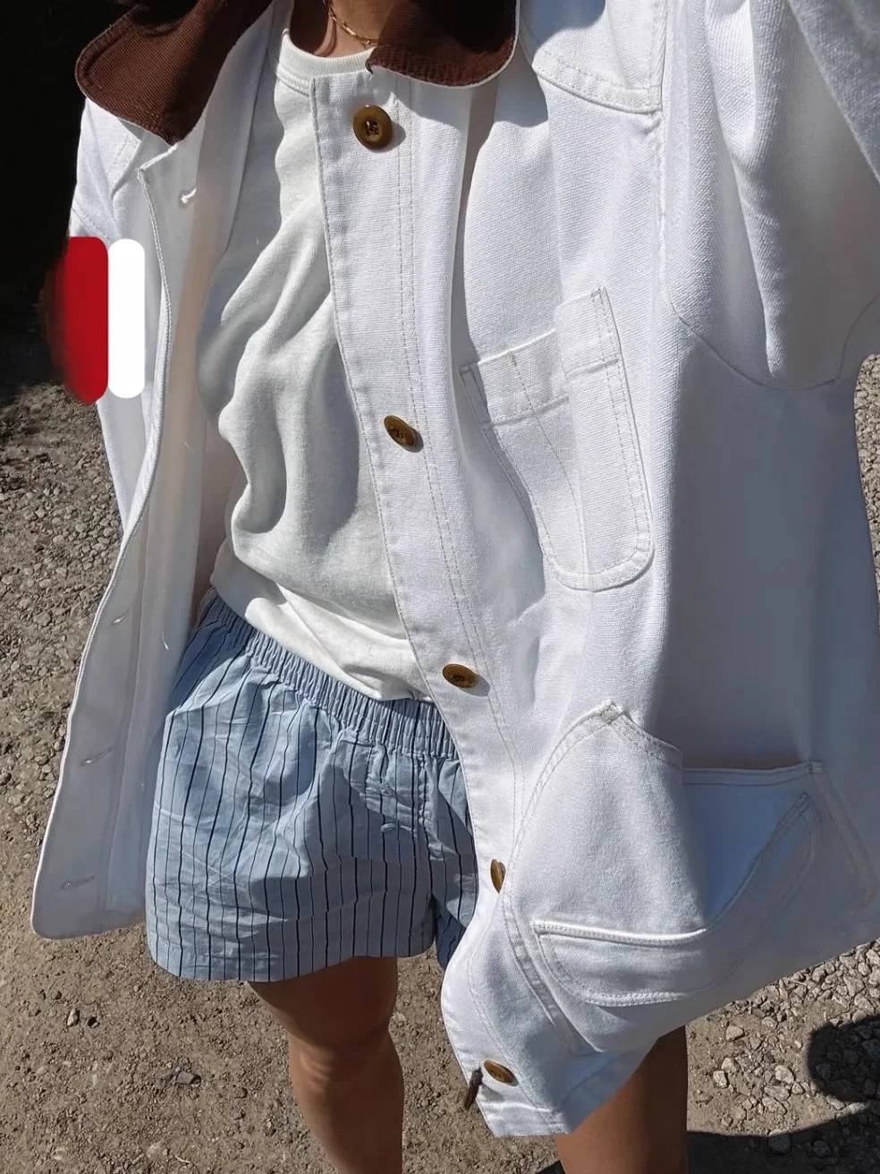 

Heidd Autumn Winter Workwear Sle Loose Fit Cotton Jaet in White with Stand Collar And Multiple kets Ladies Coat