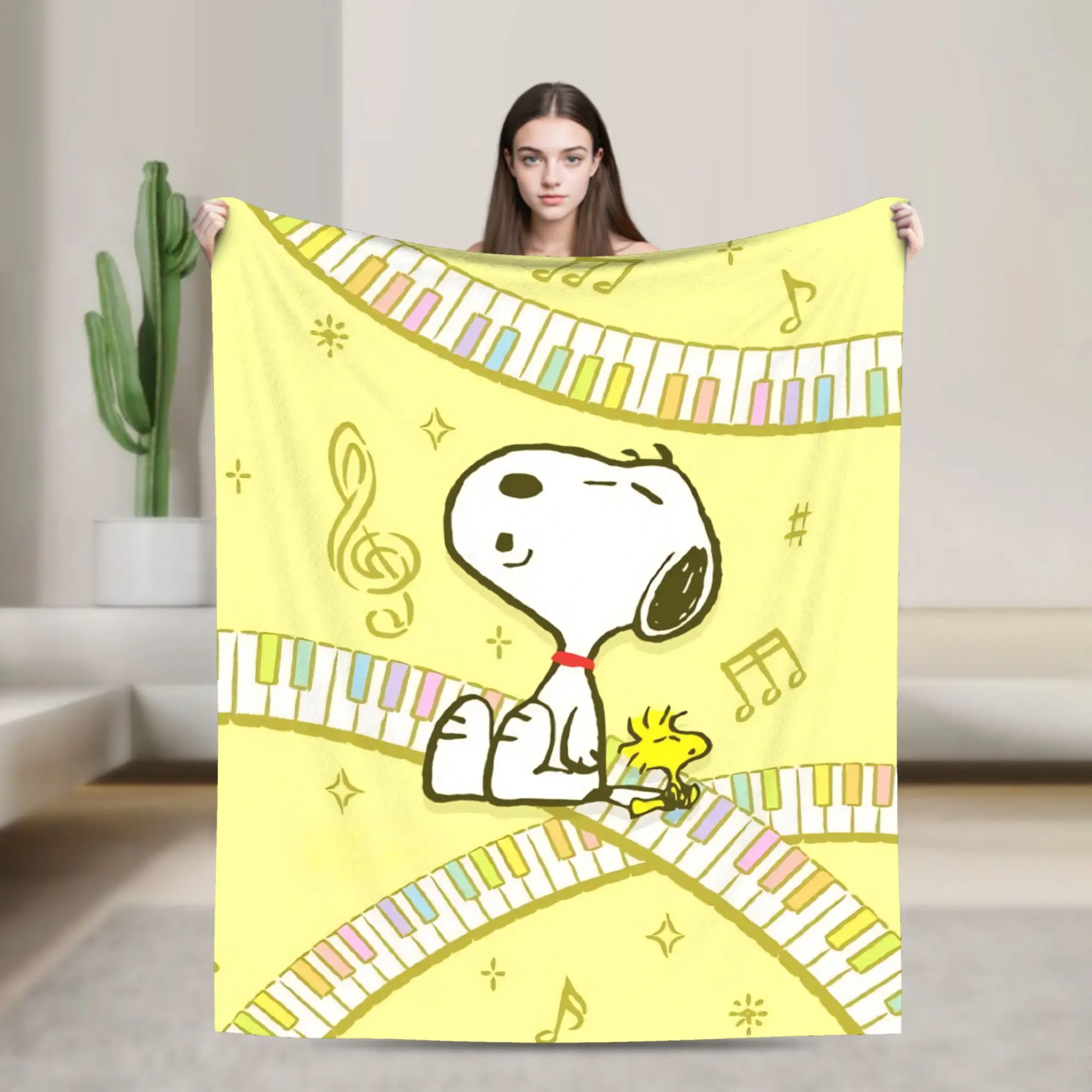 Cute S-Snoopys Sing Blanket Musical Notes Flannel Funny Breathable Throw Blankets for Bedspread Autumn/Winter