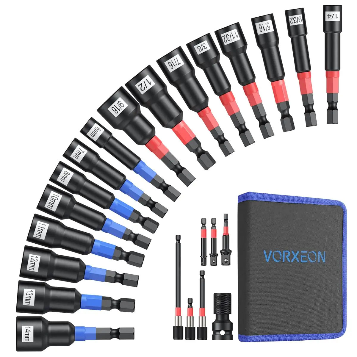 

Magnetic Nut Driver Set Metric and SAE Length 65 mm, 23 PCS Impact Drill Driver Bit Set With Socket And Wrenche Adapters