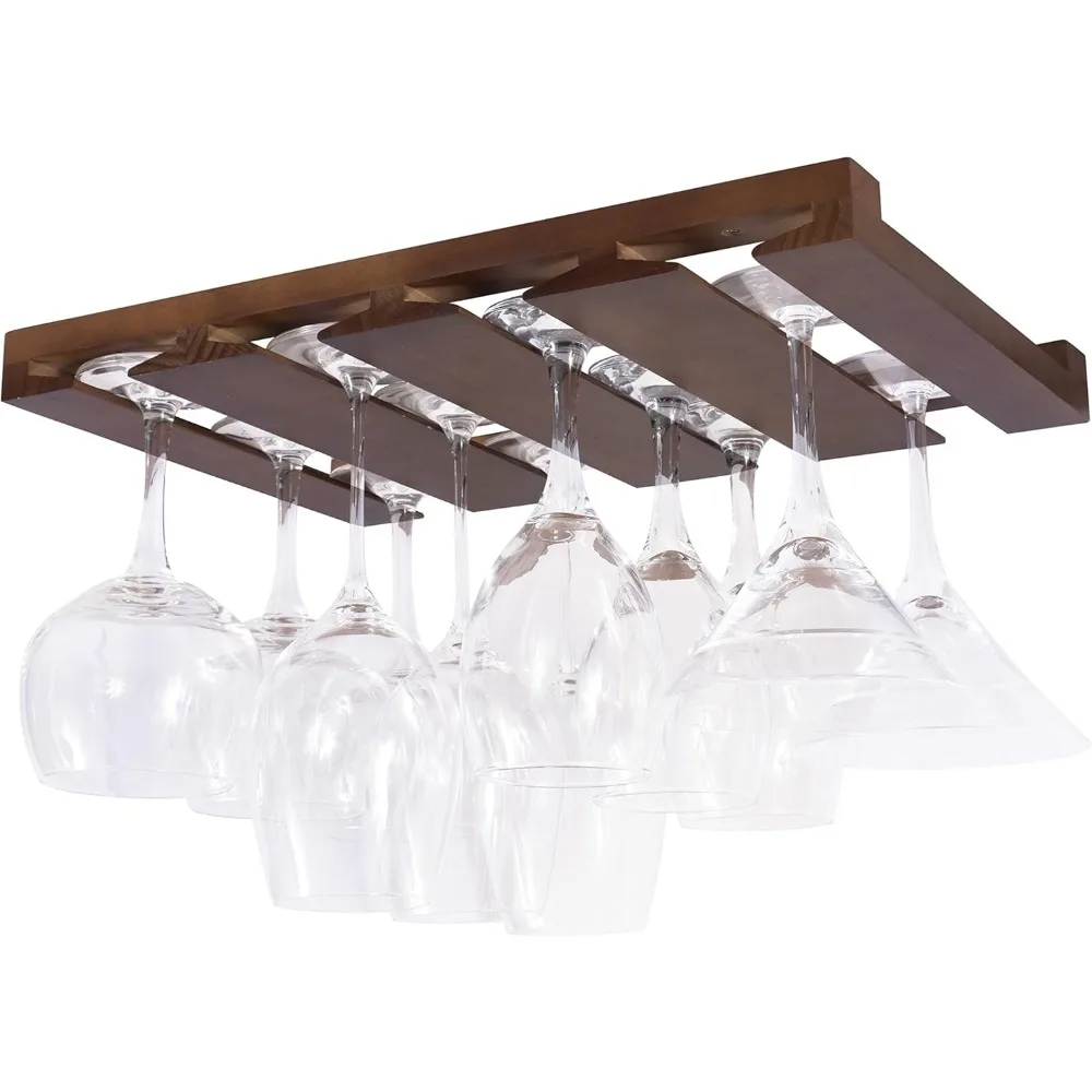 

4-секционная деревянная полка для бокалов под шкафом, подвесная полка для 12 бокалов для вина, отделка из каштана в деревенском стиле