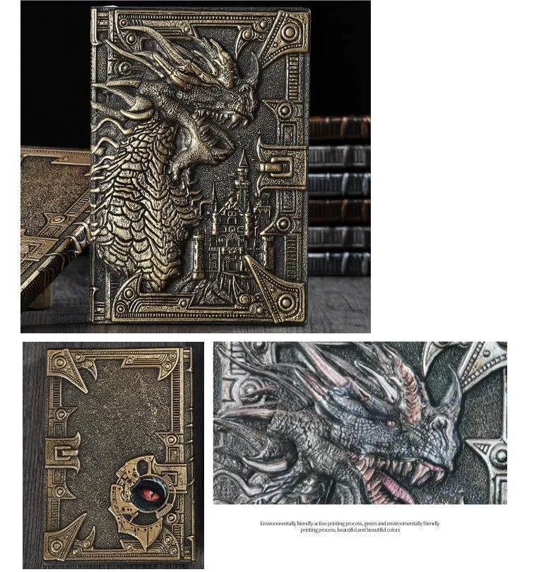 A5Notebook Hardcover Vintage Dragon Phoenix Faux Leather Diary Antique Gift Stationery Travel Journals Office Agenda Bullets Log