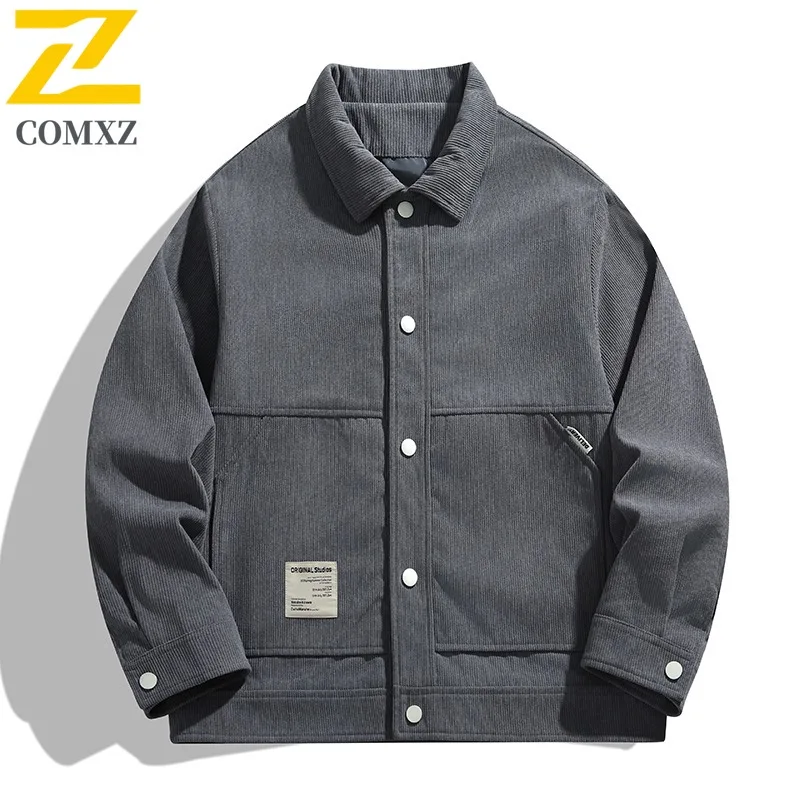 COMXZ Men Jacket Classic Retro Wrinkle Resistant Lapel Minimalist Hiking Travel Lightweight Outerwear Autumn Streetwear Coat
