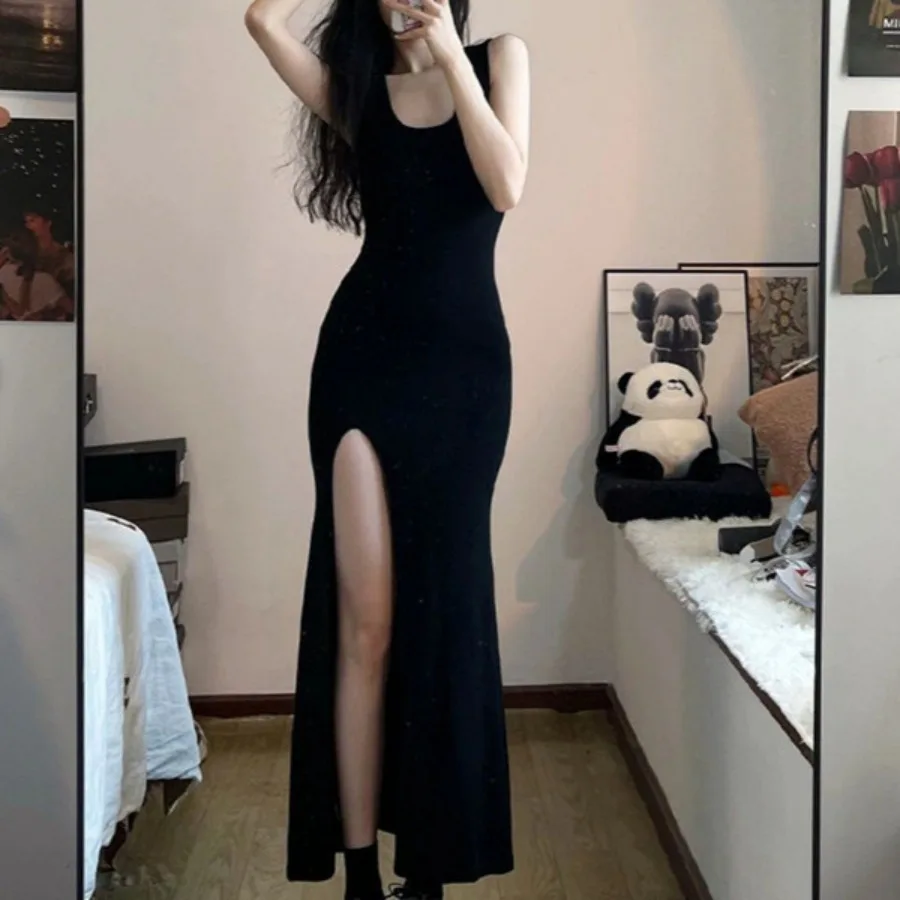 

ХИТ! Новое летнее женское платье-слинг 2026 года: элегантное, облегающее, сексуальное, с разрезами и карманами, длинная юбка.