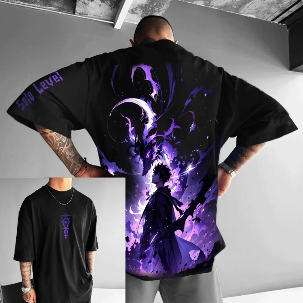 Unisex Anime Solo Leveling Übergroße Print T-Shirts Mann Sommer Y2k Kleidung frauen Kurzarm T Baumwolle Streetwear Top