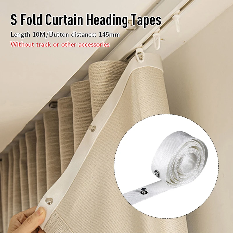 10Mx6cm S Fold Wave Curtain Heading Electric Curtain Track DIY Curtains Accessories Hotel Home Curtains Thickened Fabric Tapes