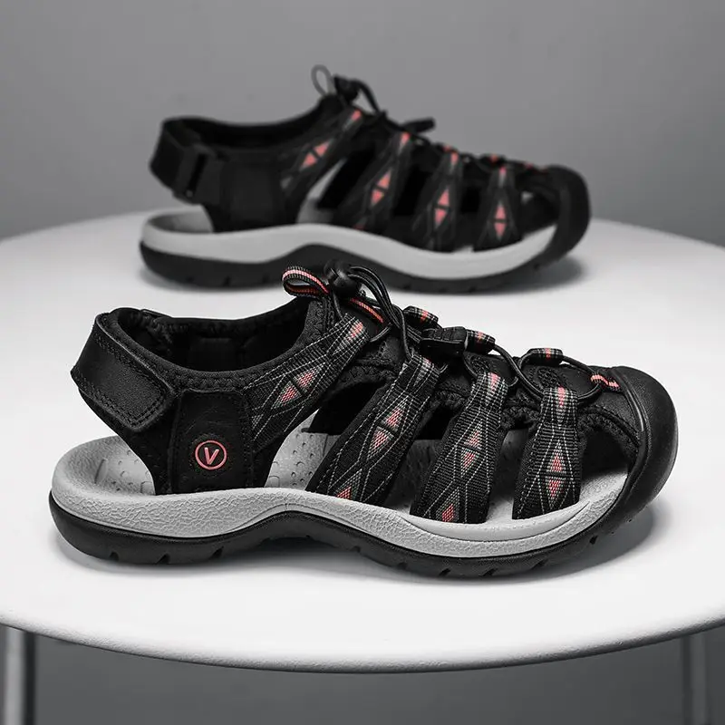 Luxury Genuine Leather Sport Sandals for Women, Outdoor Travel Closed-Toe Beach Shoes, Trendy Casual Style