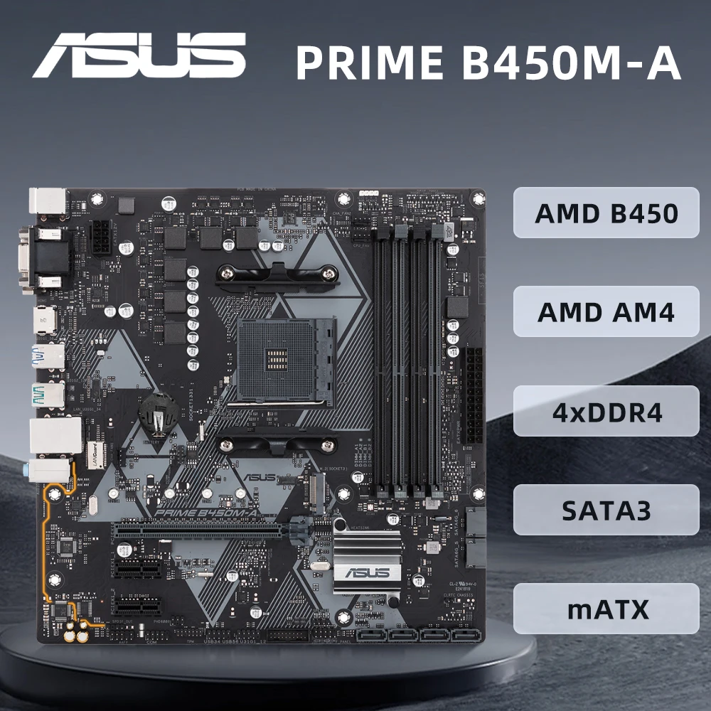 ASUS PRIME B450M-A Motherboard Supports R9 5950X R7 5800X3D 5700X R5 5600X 5600G CPU 4xDDR4 2933Mhz 64GB 2xM.2 HDMI ARGB mATX