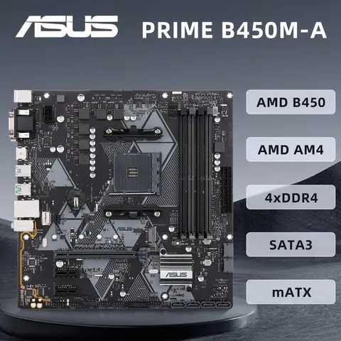 ASUS PRIME B450M-A Motherboard Support AMD Ryzen 5 5600G 3600X 5700X 5800X3DCPU DDR4 128GB 2×M.2 HDMI PCIe3.0 mATX AM4 Mainboard