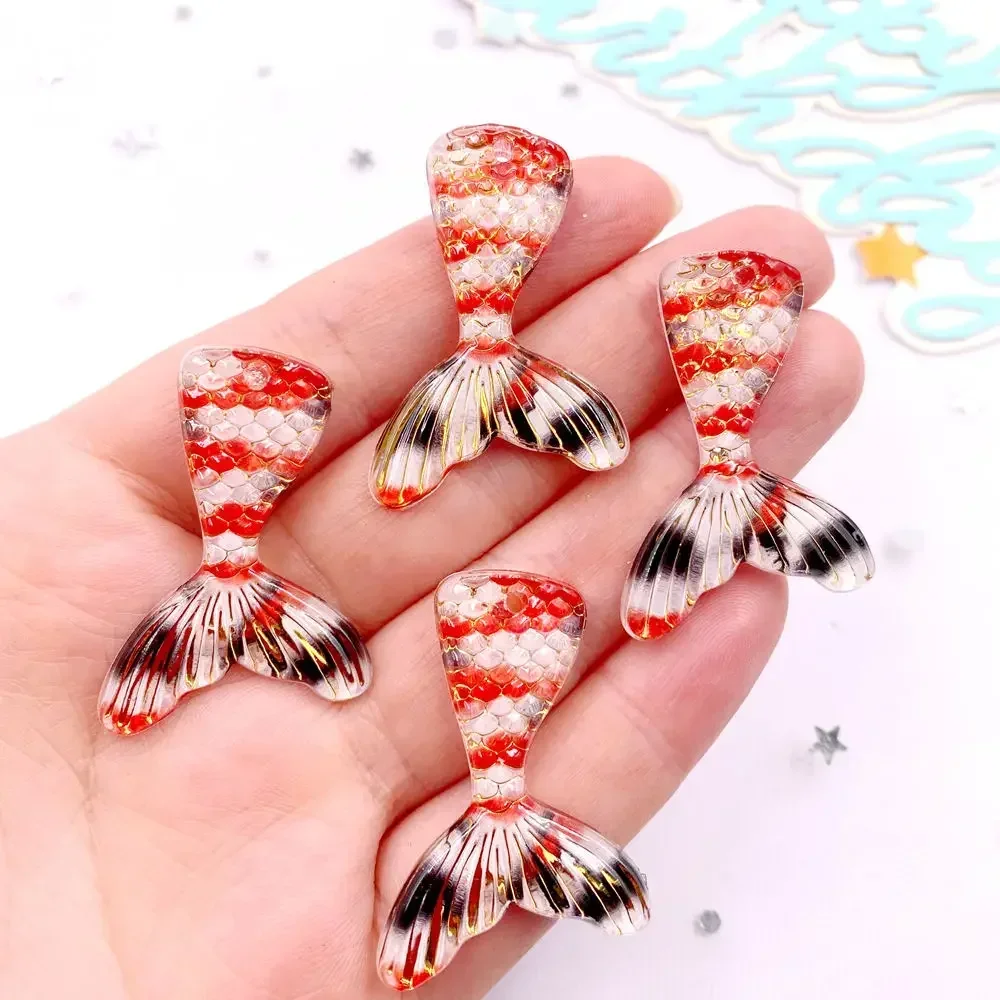 10pcs Glitter Colorful Resin Mermaid Tail Flat back Rhinestone Figurine DIY 1 Hole Decor  Art Scrapbook Jewelry Accessorie Craft