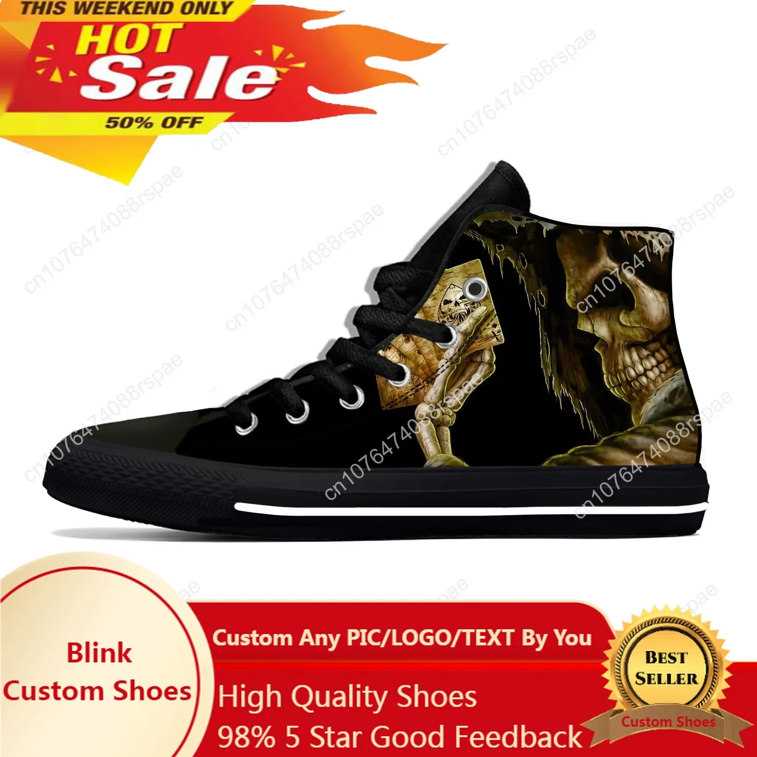 Hot Grim Reaper Death Skull Poker Skeleton Horror scarpe di stoffa Casual High Top leggero traspirante stampa 3D uomo donna Sneakers