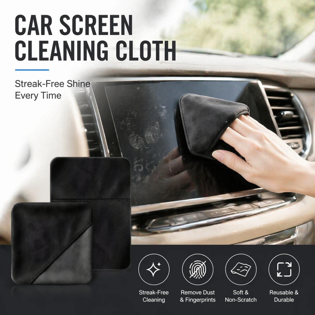 Multi-Purpose Non-Abrasive Microfiber Car Screen Wipe 1Pc Dust & Smudge Remover for Auto Dashboard Gauge Cluster