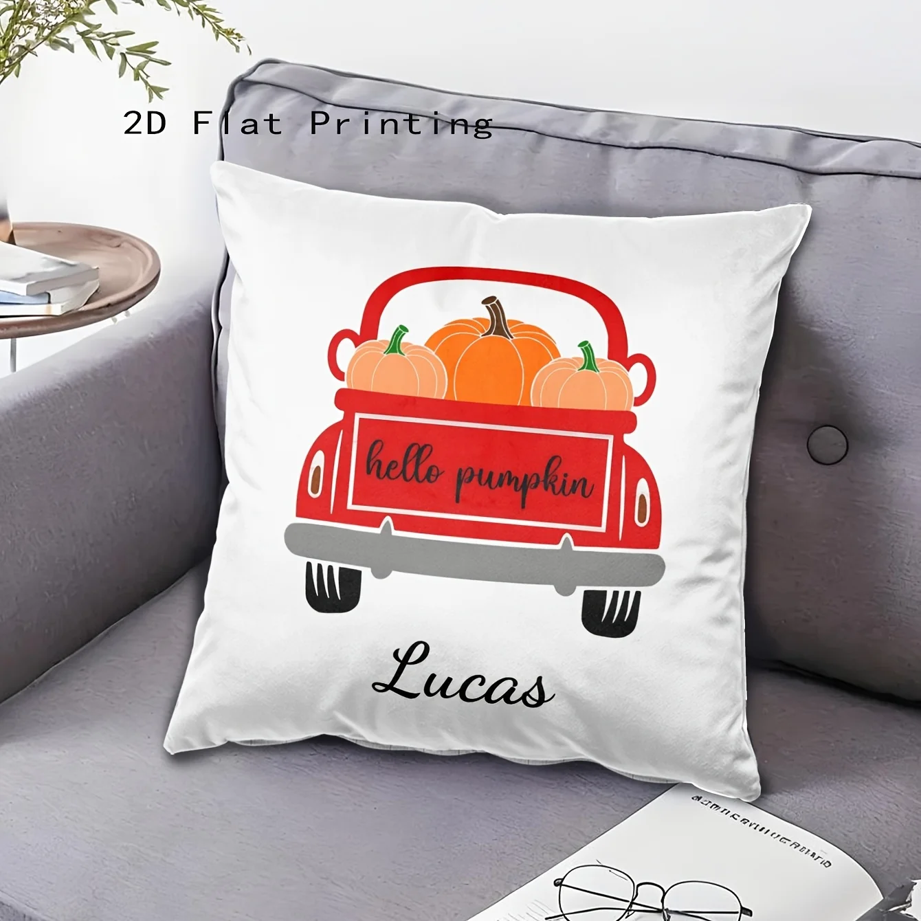 1 personalized customized square pillow cover, suitable for family use - excavator truck and fire truck design - perfect birthda