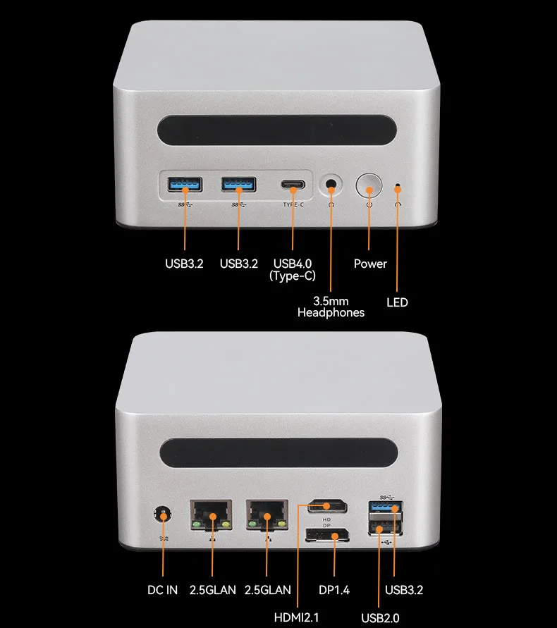 Helorpc Mini PC para juegos con AMD Ryzen7 8845HS compatible con WIN10/11 LINUX 2xDDR5 2xUSB 1xHDMI 1xDP 4xUSB 2x2.5G GbE LAN computadora