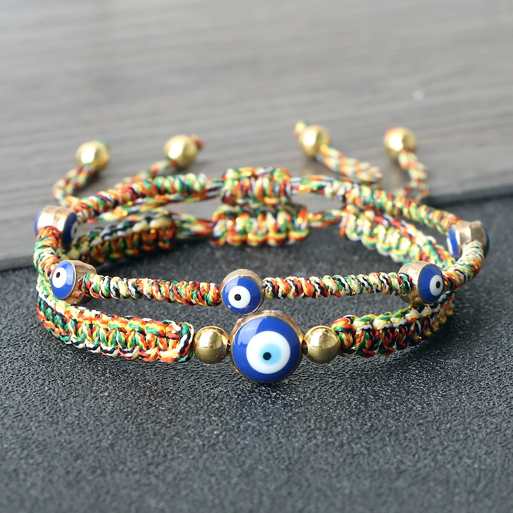 Vintage Blue Evil Eye Braided Bracelets Couple Multiple Colors Nylon Rope Knitted Adjustable Bangles for Men Women Reiki Jewelry