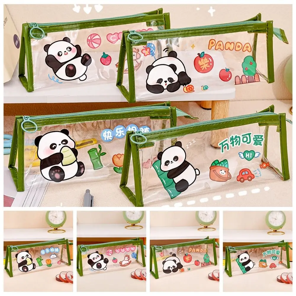 Cute Giant Panda Pencil Bags Transparent Large Capacity Cartoon Pen Case Simplicity Waterproof Stationery Storage Pouch Boys