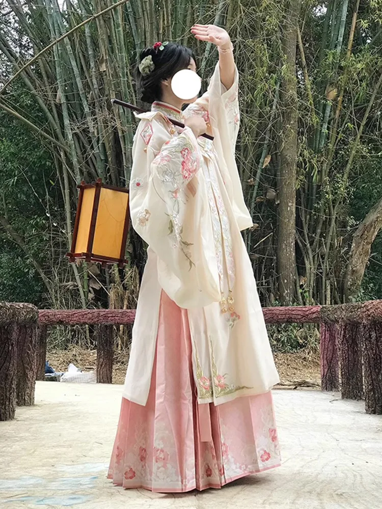 Hanfu women skirt heavy embroidery shoulder stand collar shirt