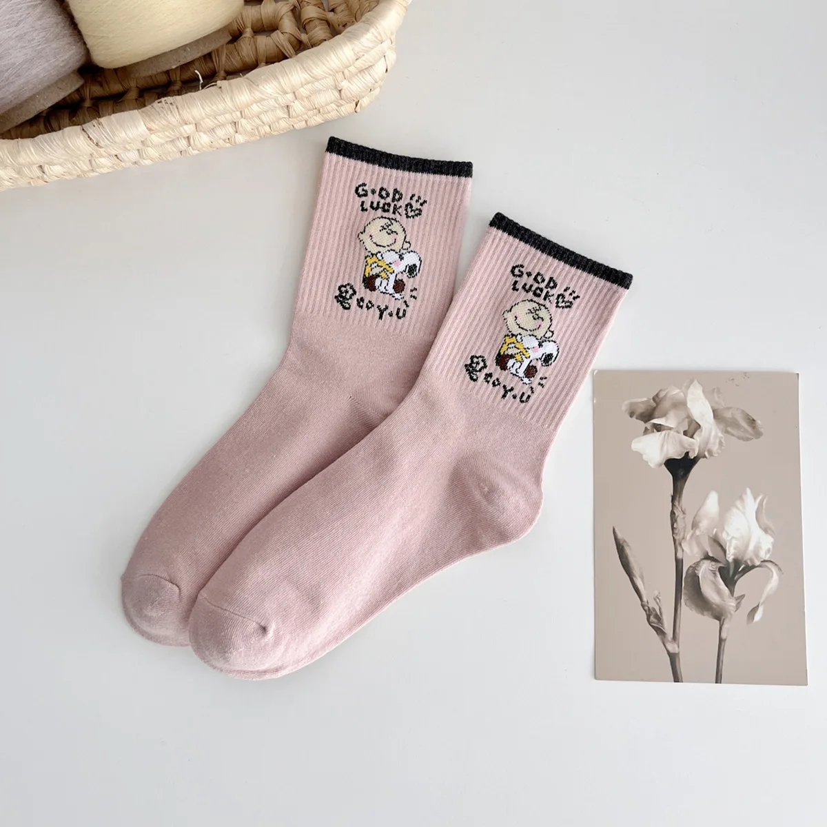 

5Pairs For Snoopy Socks Cartoon Cotton Absorbent Socks Women Comfortable Soft Breathable Sports Socks Spring Fall Mid Tube Sock