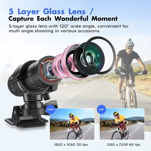 Imagen 2 del producto Cámara de acción F9 HD 1080P para casco de motocicleta y bicicleta, cámara para deportes al aire libre, vídeo DV, grabadora de Audio DVR, cámara de salpicadero para coche y bicicleta