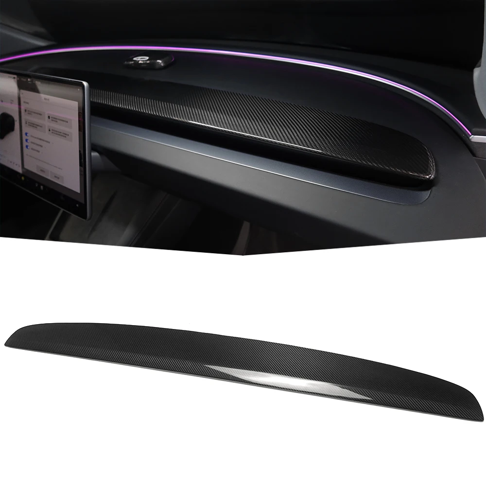 For Tesla Model 3 Highland 2023+ Dashboard Upper Cover Replacement Real Dry Carbon Fiber Accessories Interior Trim