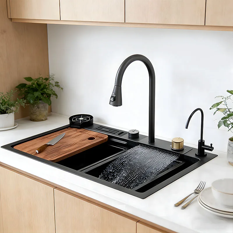 

Modern 68x45cm 80x45cm Knife block Cup washer Home Multifunctional Combination Kitchen Sink Pull-out tap Water purifier faucet