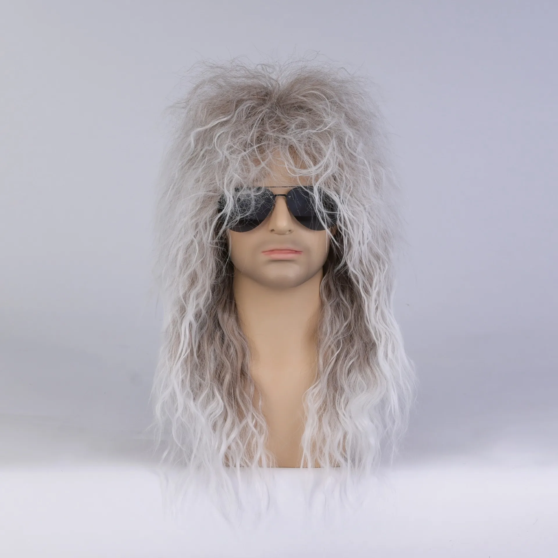 Men Mullet Wig Long Curly Hair Wig Kiss Wig Perfect for Halloween Cosplay DIY Themed Costume Party 80s Rocker Synthetic Wigs