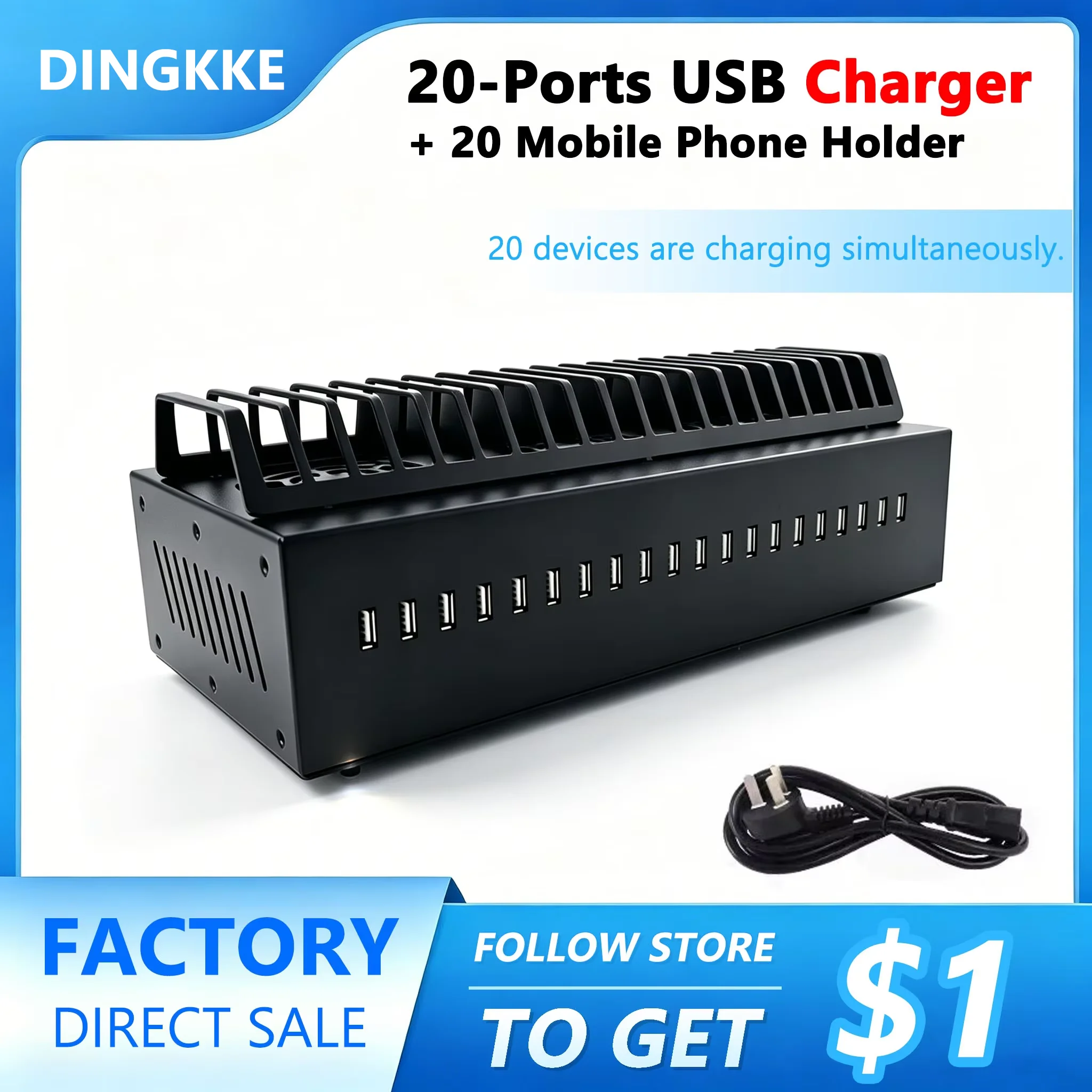 20-Port 200W USB Charger with Desktop Phone Stand