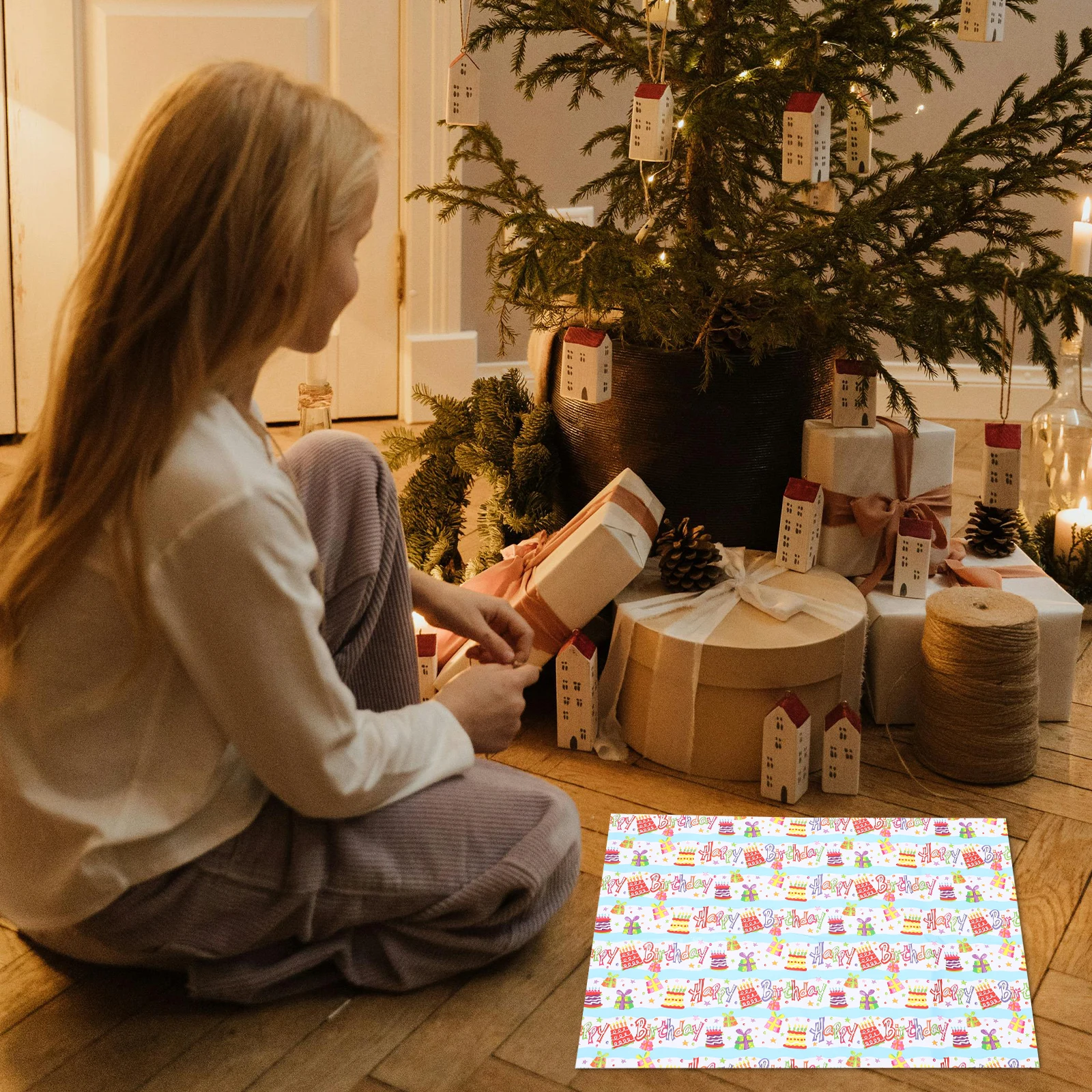 

4pcs Birthday Wrapping Paper Coated Reusable Gift Packaging Bright Roll Design Kids Candies Chocolates Ornaments Decor Wrapping