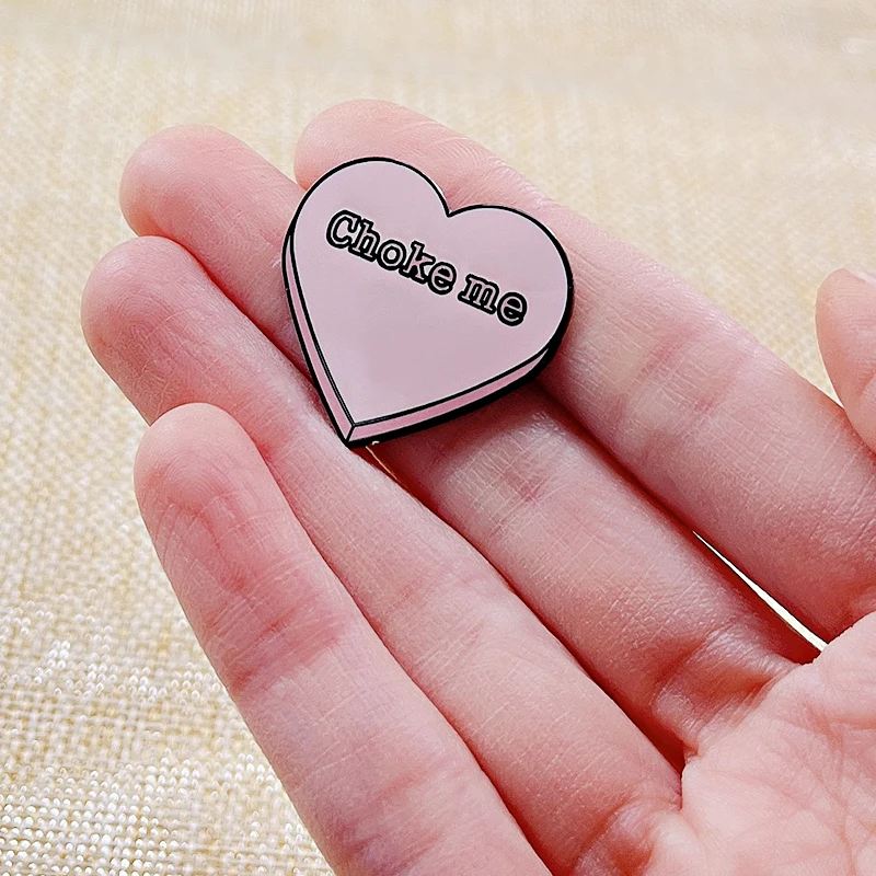 Vulgar pink Heart Candy Choke me enamel pin funny metal badge Anime brooches Christmas gift accessories view 3