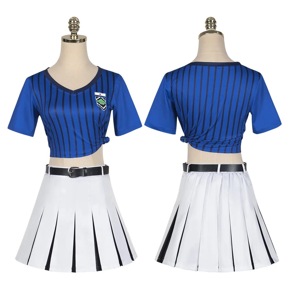 

Women Cheerleader Shirt Skirts Cheering Squad Skirt Uniform Halloween Party Anime Blue Lock Costume Teieri Anri Cosplay Dress