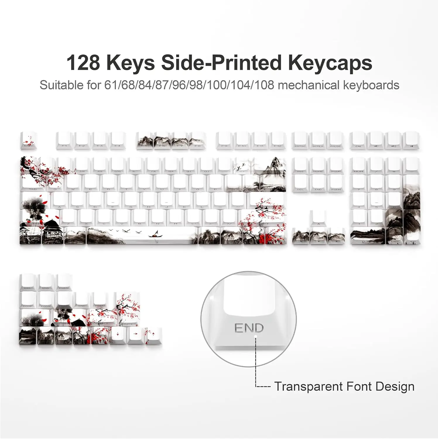 XVX Plum Blossom PBT Keycaps Side Print Shine Through Custom Keycaps 75 Percent Dye Sub/Double Shot Cherry Profile Key Cap Set