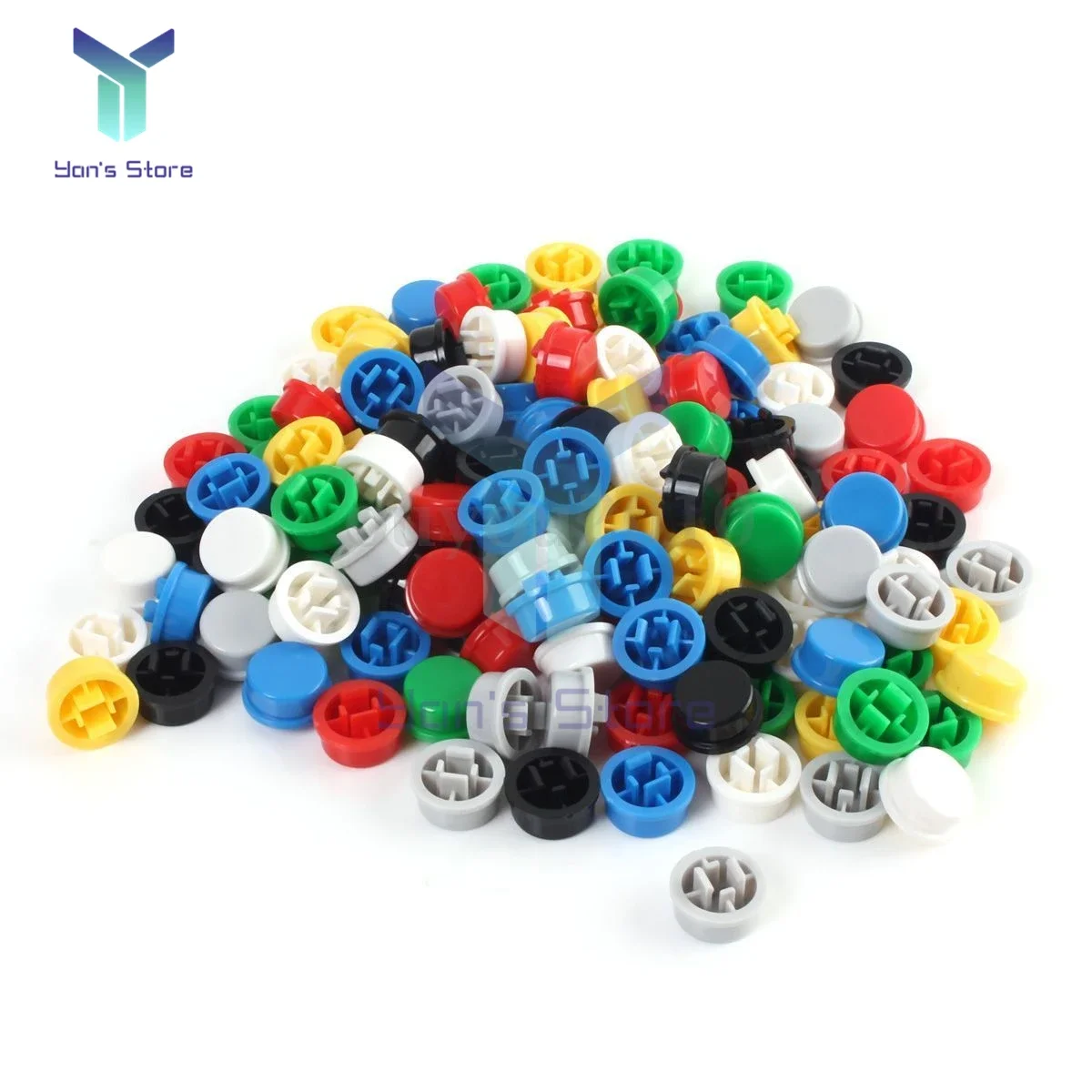 140pcs Short Feet Square Switch Button Cap Match Switch A14 A24 Round Tactile Push Button Caps Kits 12*12*7.3 Micro Tact Switch