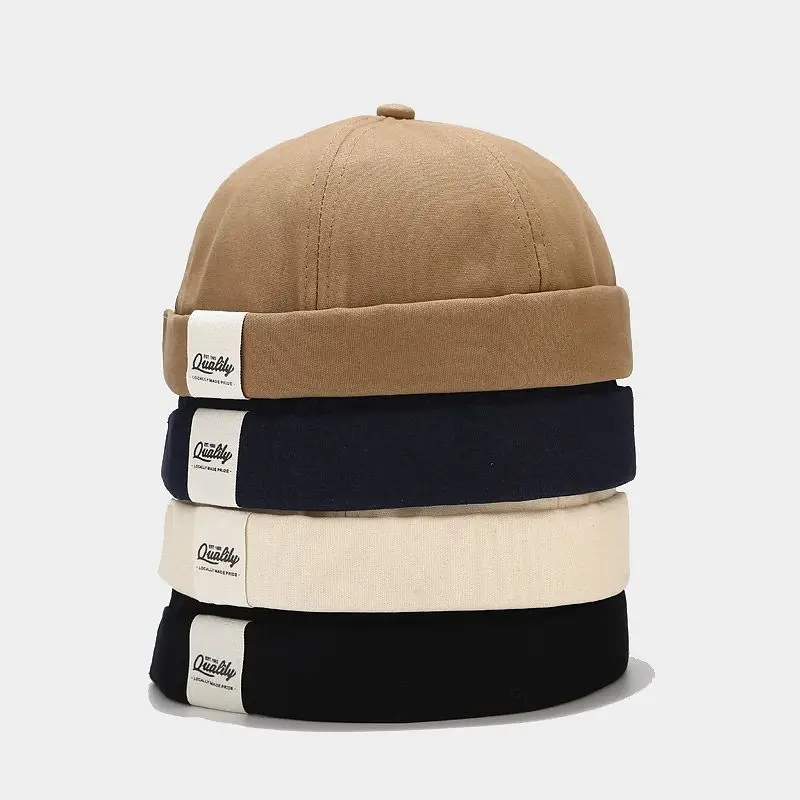 Dome Melon Cap Men Women Fashion Vintage Brimless Hat Hip Hop Landlord Hat Unisex Skullies Beanie Solid Color Docker Cap