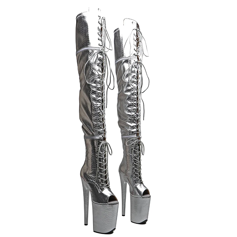 Leecabe 23CM/9inches  Snake  PU Zipper split boots Women New Design Three ways wear boots Extreme High Heel Detachable boots