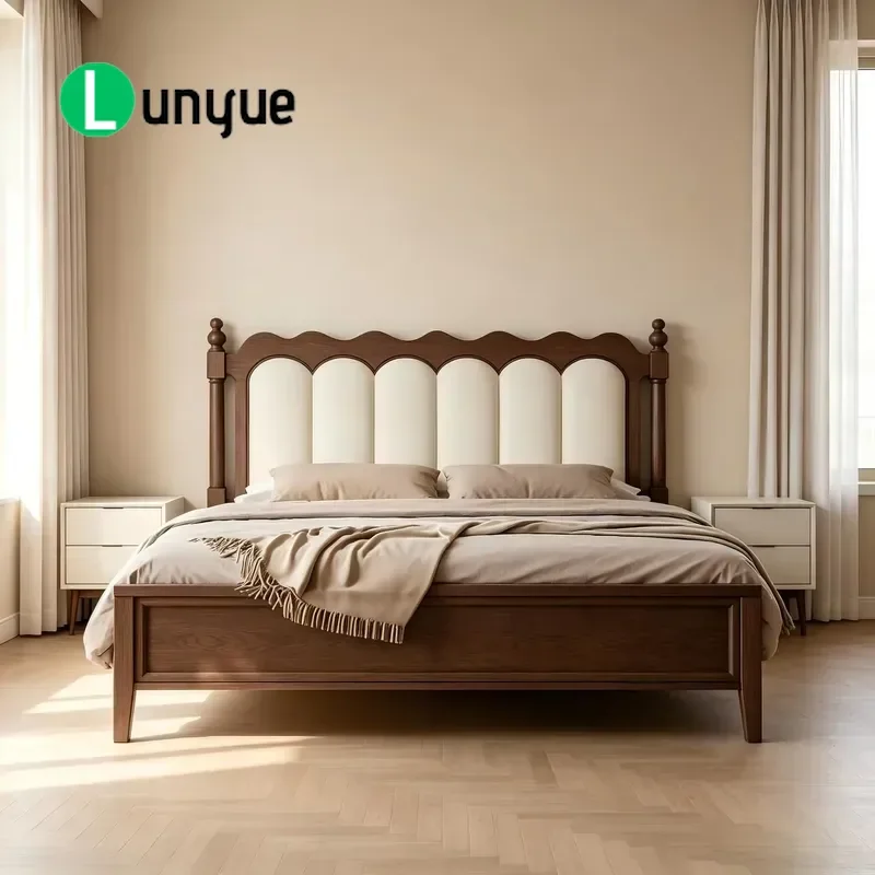 Queen Size Bed Frame Solid Ash Wood Mid Century Modern Bedroom Furniture Luxury Soft Arch Design Durable Sturdy Home Decor