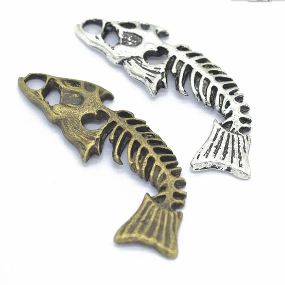 10pcs 53*16mm 2 Colors Fishbone Charm For Jewelry Making Fish Bone Pendants Charm Fish Bone F0719