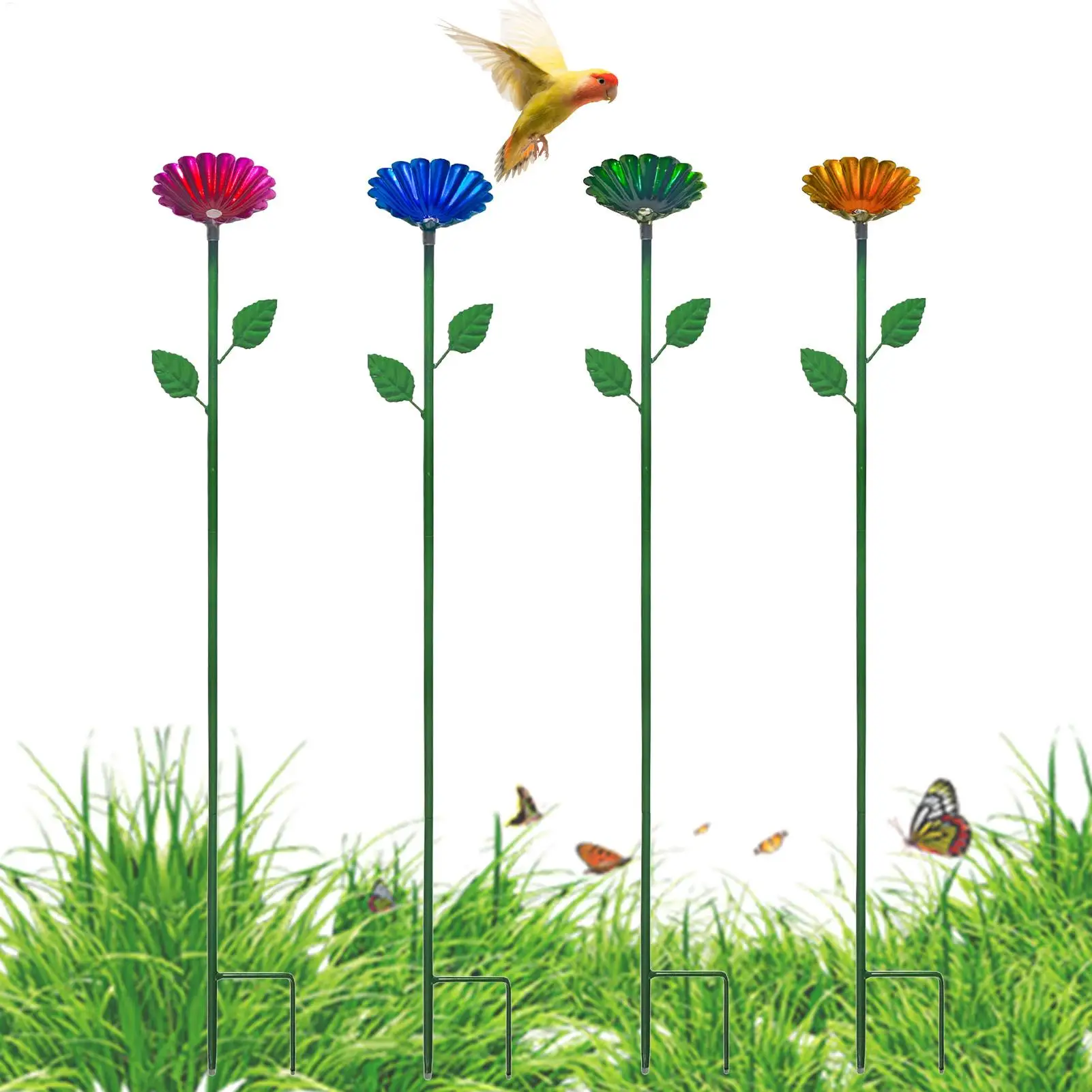 Bee Watering Station 4 Pieces Flower Shape Butterfly Drinking Cup Metal Pollinator Feeder for Gardeners Animal Lovers Patio