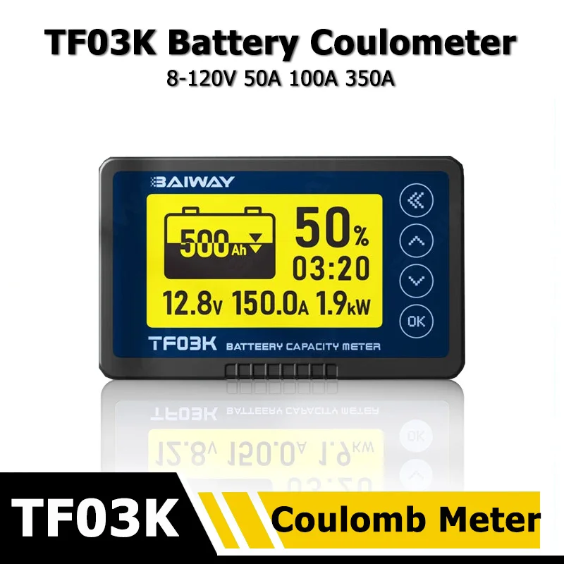 TF03K Coulometer 8-120V 50/100/350/500A Battery Capacity Indicator Voltage Current Display Lithium Lead Acid Battery Detector