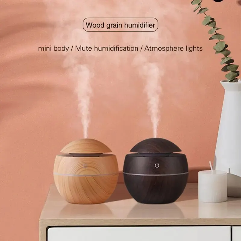 ครัวเรือนไม้ Grain Air Humidifier เครื่องฟอกอากาศน้ํามันหอมระเหยเครื่อง USB Ultrasonic Sprayer น้ํามันหอมระเหย Office Humidifier